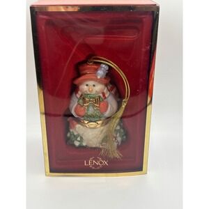 Lenox Snowman Trinket Box Ornament Porcelain Hinged Gold Accents Christmas Decor